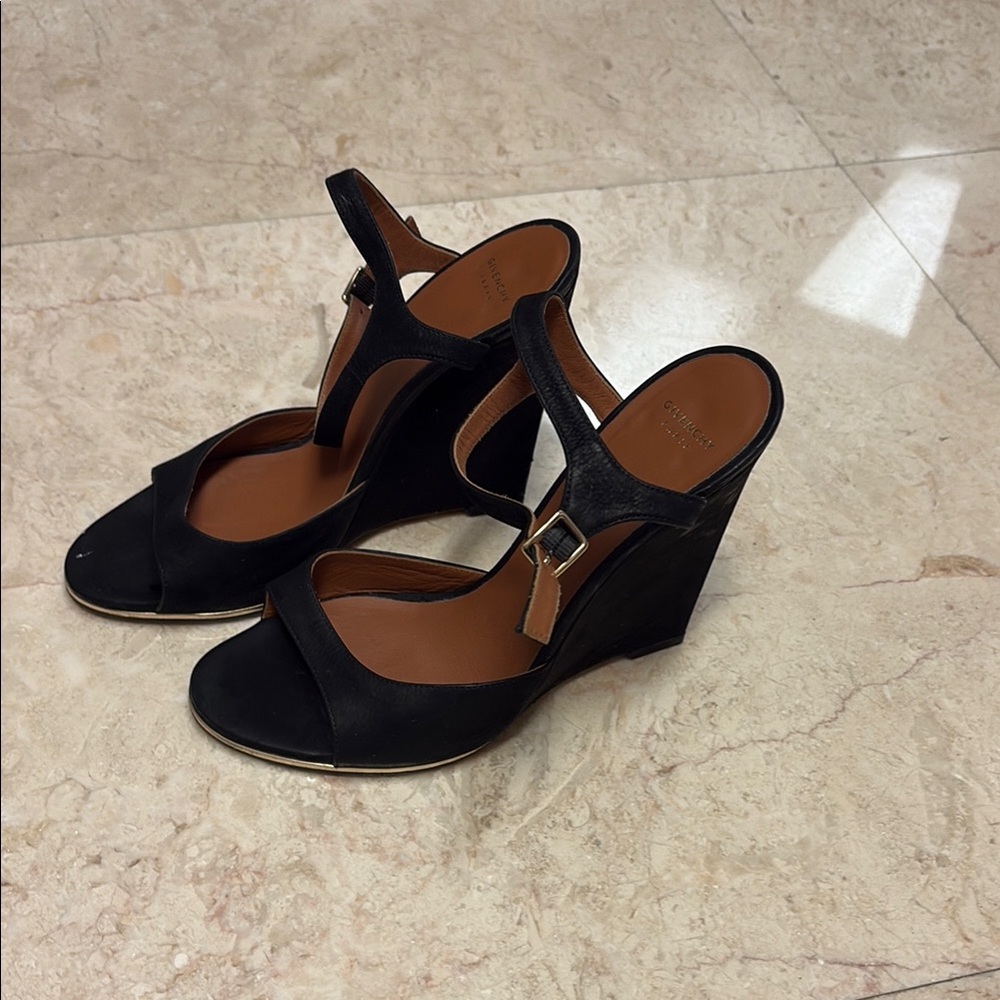 Givenchy Black Wedge Shoes with Ankle Strap